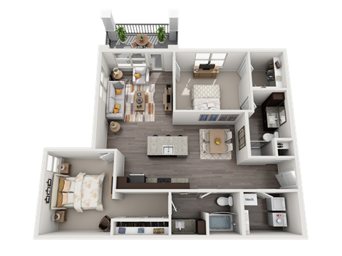 Floor plan for 2 beds, 2 baths, 1174 sqft